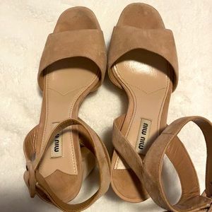 miu miu tan suede open-toe ankle-strap heels